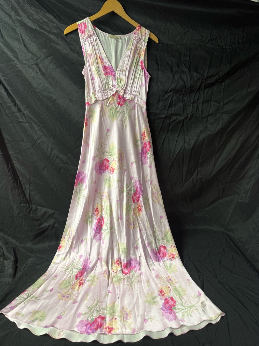 LoveShackFancy Lavender Floral V-Neck 100% Silk Maxi Dress size 4